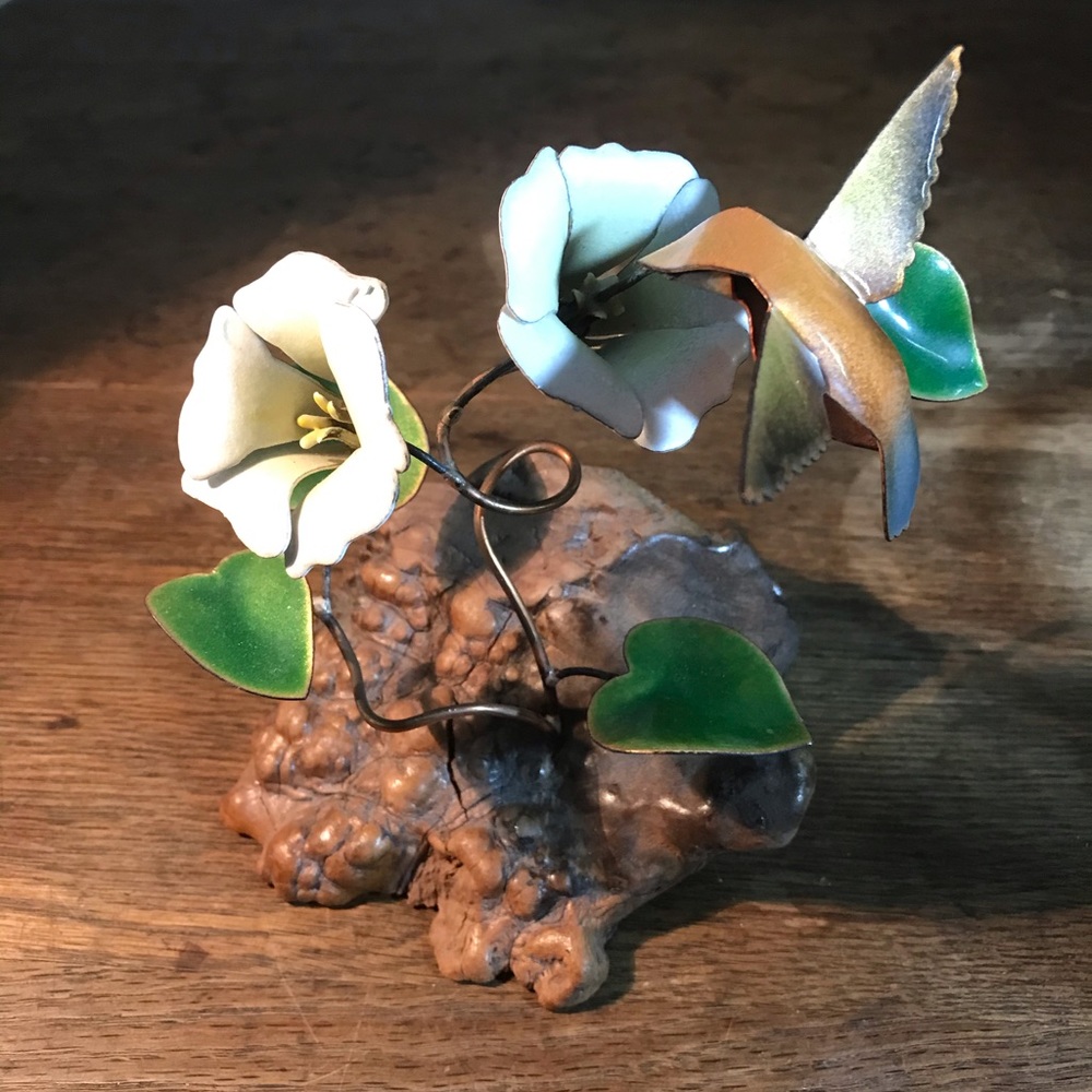 Vintage Driftwood Copper Enamelware Hummingbird